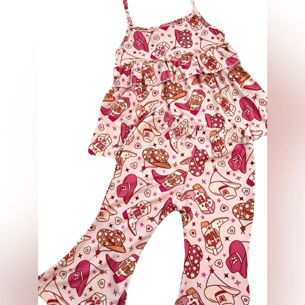 🇨🇦 Little Eyes Kids Bamboo Outfit Set Western Cowgirl Tank Top & Flared Pants - Picture 8 of 8